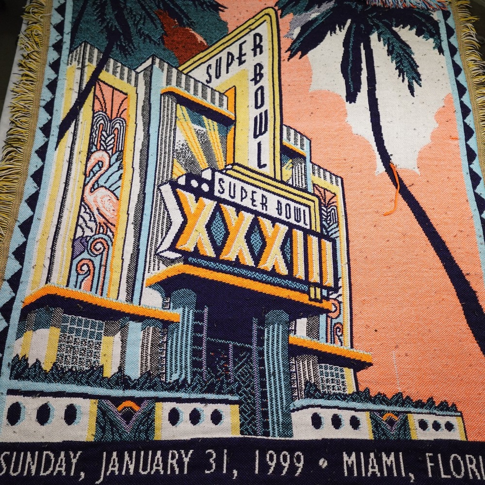 Vintage Super Bowl XXXIII Throw Blanket NFL Football Miami Florida 90s Y2K